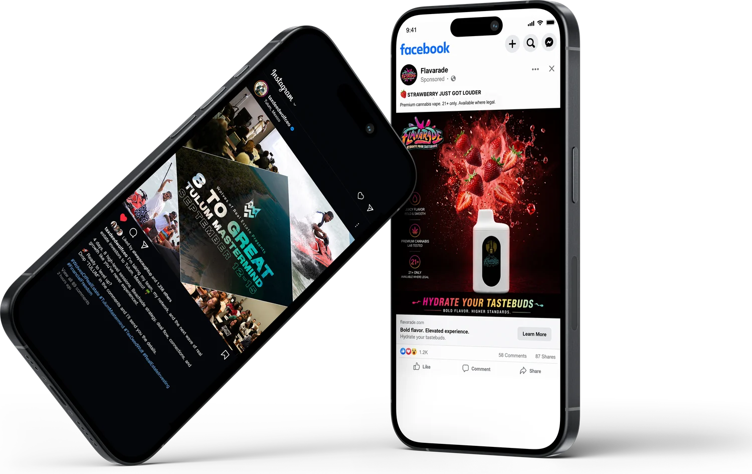 Social and paid ad creative shown on phones