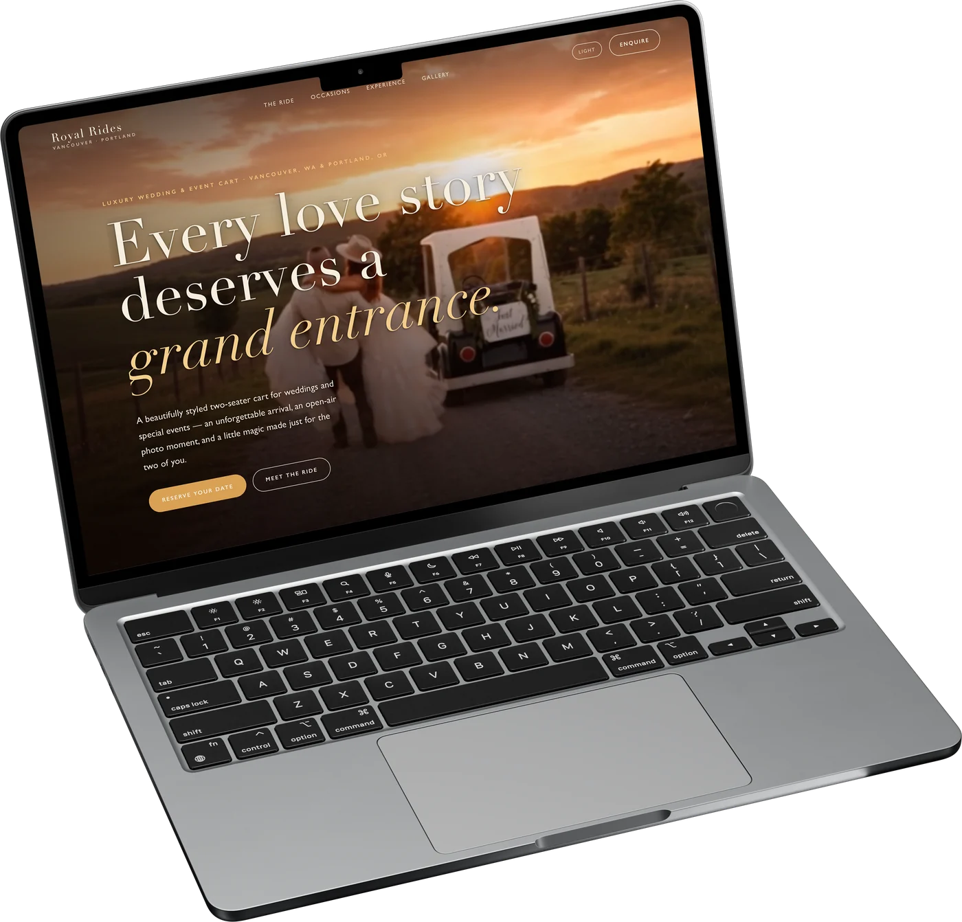 Royal Rides website shown on a laptop